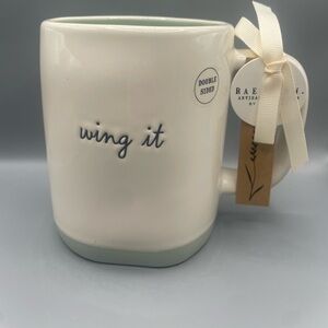 Rae Dunn WING IT HUMMNGBIRD Double Sided Farmline Mug With Green Interior NEW